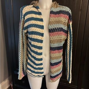 Elan Women's Striped Cardigan in Blue, Pink, and Cream